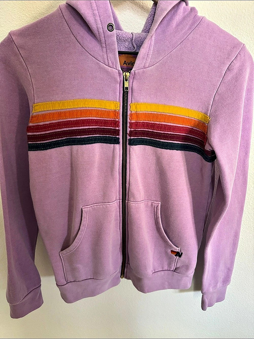 Aviator Nation Kid's 5 Stripe Zip Hoodie Pink Size 14